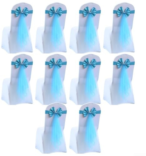 Fascia elastica per sedia con fiocco, confezione da 10 fasce decorative per matrimoni, feste, hotel, eventi, celebrazioni (azzurro)