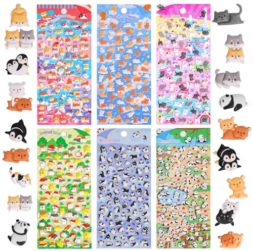 600+ Puffy Stickers Wow - 3D Kawaii Cute Stickers, Mini Animal for Kids & Adults - Penguin, Cat, Puppy, Panda Bear for Crafts, Phone, Laptops, Journals