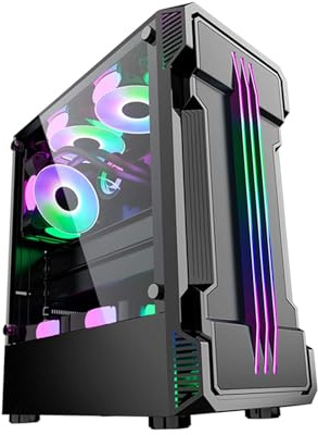 Caja De Computadora De Torre Media ATX; Micro-ATX, Panel Lateral De Vidrio Templado, Panel Frontal De Rejilla, Estructura De Gabinete Dividida, Soporte Vertical For GPU(Black)