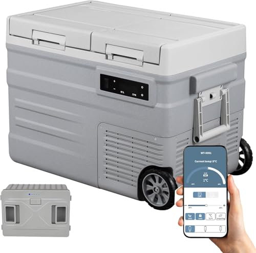 ELECAENTA Kompressor Kühlbox 40L mit Akku, Tragbar Auto Kühlbox Elektrisch -20°C bis 20°C, Dual Zone Unabhängige Kontrolle Gefrierfach APP-Steuerung für Auto, LKW, Boot, Reisemobil, Camping (Grau)