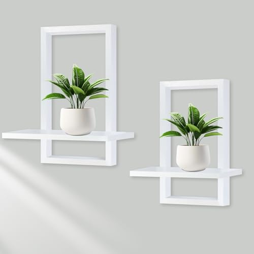 YiYa 2 Stück Holz Regale für Wanddekoration Modern Boho Wandregal Holz schwebendes Regal Bohemian hängende Regal Display Regale für hängende Pflanzen Foto für Wohnzimmer Badezimmer（Weiß）
