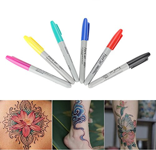 Depisuta Hautmarker -Stift -Set Tinte Tinte Inolesh Bietet das Hautzubehör von Permanent Make up, 6pcs Plasse Hande Color 6 Verschiedene Farben, Ideal für Künstler und Liebhaber des Körpers