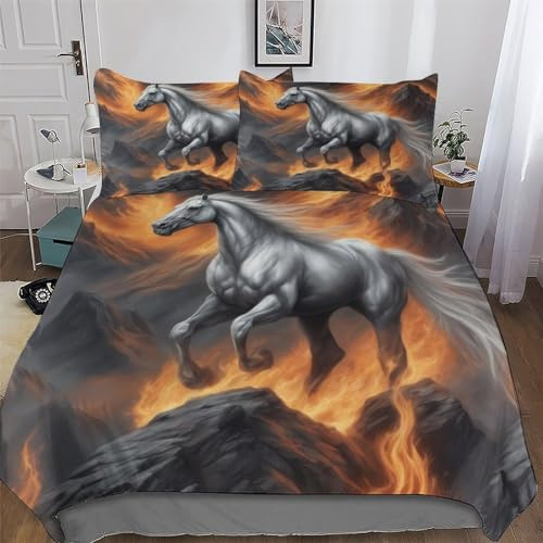 AASWDDS Cheval Parure De Lit - Microfibre 3 Pièces Housse De Couette Douce - Linge De Lits avec Taies d'oreiller pour Enfants Adultes King(220x240cm)