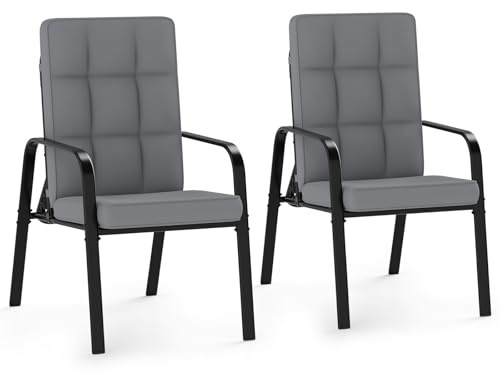 COSTWAY Gartenstühle 2er Set, Gartensessel mit Kissen und Verstellbarer Rückenlehne, Balkonstühle, Terrassenstühle bis 180 kg belastbar, für Garten, Balkon, Terrasse, Grau