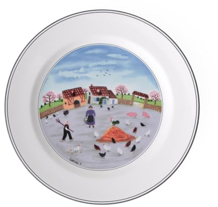 Villeroy und Boch Design Naif Speiseteller Hühnerhof, Premium Porzellan | Bunter deutscher Porzellan-Teller, Landhaus-Design, spülmaschinen- und mikrowellengeeignet, für festliche Speisen
