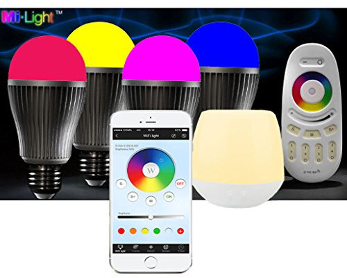 LIGHTEU 4x WLAN LED Lampe original LIGHTEU® Color RGB- Warm Weiß, 9 Watt, E27, dimmbar, mit 4 zone Fernbedienung, Farbwechsel Glühbirne, inkl. WLAN wifi Controller steuer…