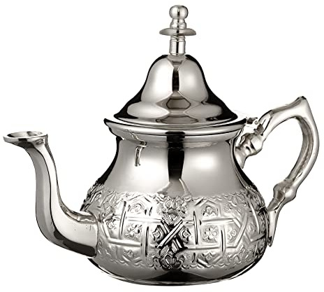 Marokkanische Silber Teekanne Perfekt für Minztee Inklusive Griffabdeckung und Integriertem Filter Authentic mit einem Klassischen Gravierten Design Handgemacht Mittlere Groß Größe 800 ML ca. 7 Teegläser