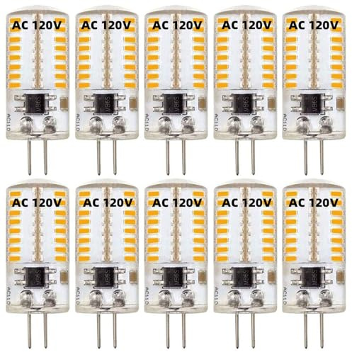 ZHENMING 110V- 130V G4 LED Bulb 120V Dimmable 3W (Not Low Voltage 12V) 20W 30W Halogen Equivalent G4 Bi-Pin Base Warm White 3000K LED Bulb for Under-Cabinet Lights, Ceiling Lights - Pack of 10