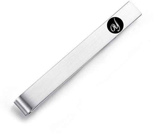Honey Bear 5.4cm Herren Briefe Initialen Krawattennadel Krawattenklammer für Normale Krawatte Edelstahl Tie Clip，Silber mit Schwarzem Buchstaben (Y)
