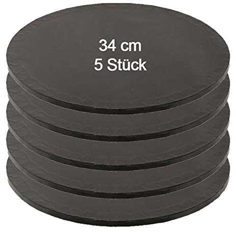 Mytortenland Tortenplatte/Cake Board Rund Schwarz 34 cm 5 Stück