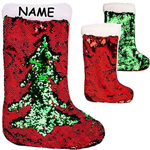 alles-meine.de GmbH XL - Weihnachtssocke & Filzstrumpf - 46 cm - Pailletten Farbwechsel - inkl. Name - rot grün - Glitzer - Weihnachtsmann - zum Aufhängen - Nikolausstiefel - Nik..