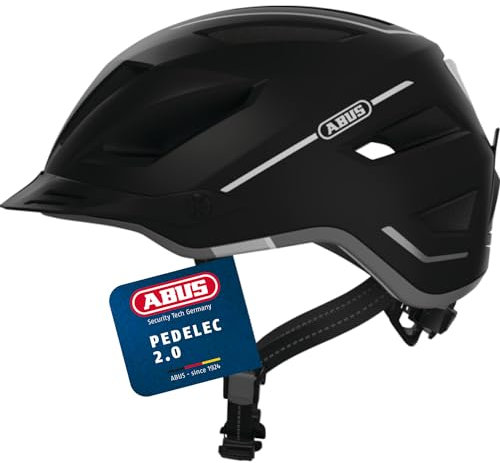 ABUS Stadthelm Pedelec 2.0 - Fahrradhelm mit Rücklicht und Regenhaube - für den Stadtverkehr - für Damen und Herren - Schwarz Matt, Größe M
