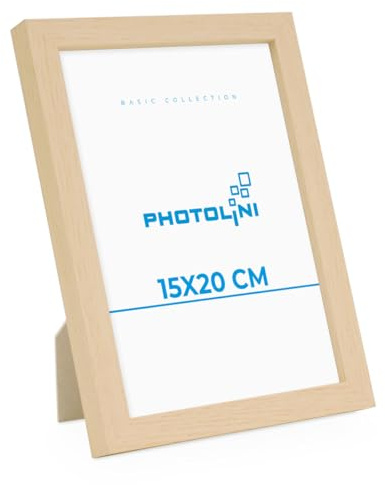 PHOTOLINI Bilderrahmen 15x20 Holz MDF Natur, Poster Bilderrahmen 20x15, Picture Frame mit Acrylglas, Fotorahmen 15x20 zum Aufhängen & Aufstellen, Rahmen 15 x 20 cm für Fotos & Poster