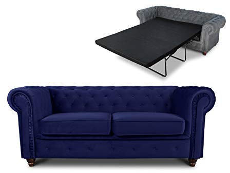 Schlafsofa Chesterfield Asti Bis 2-Sitzer, Sofa mit Schlaffunktion, Couch 2-er, Couchgarnitur, Sofagarnitur, Holzfüße, Glamour (Dunkelblau (Velvet 86))