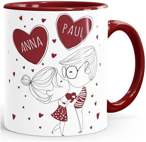 SpecialMe® personalisierte Kaffee-Tasse Liebespaar Pärchen mit Liebesbotschaft Liebes-Geschenk Freundin Mann Inner-bordeaux Keramik-Tasse