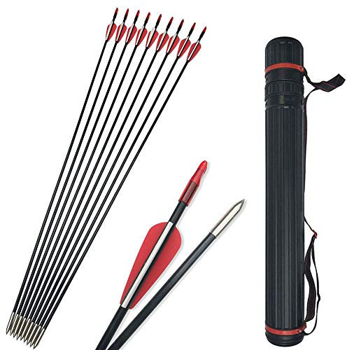 SHARROW 12pcs Fiberglaspfeile Bogen und Pfeile 31 Zoll Bogenpfeile für Bogenschießen mit Köcher für Pfeile Pfeilköcher Recurvebogen Zielübungspfeile (Rot 1)