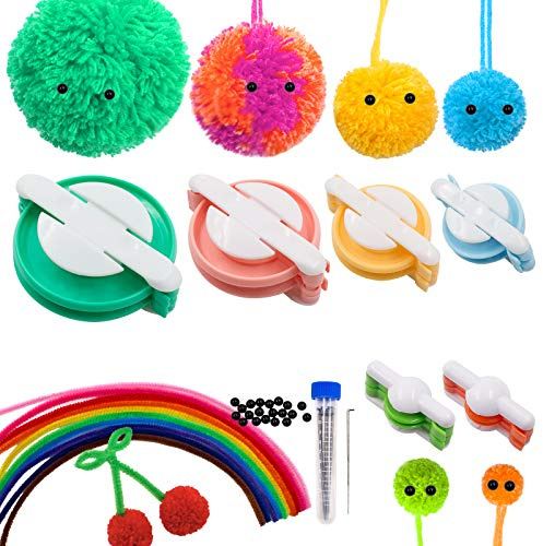 SNAILGARDEN Pompom Makers, 6 verschiedene Größen Fluff Ball Weaver Wolle Stricken Handwerk Werkzeug Set, mit 10 Pfeifenreiniger und 20 Kunststoff-Augen, für DIY Nadel Handarbeiten Dekoration