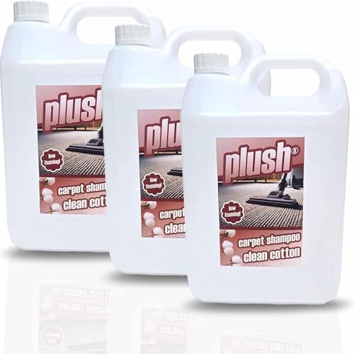 Plush Carpet Cleaner Solution, Pet Carpet Shampoo Spot Stain Remover 3x5L | Clean Cotton Scent - Powerful machine carpet shampoo that lifts deep dirt and stains, neutralises odours leaves carpets fresh