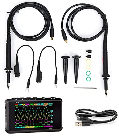 Portabable Oscilloscope DS213, Bandwidth 15MHz, 4 Channel, Sampling Rate 100MSa/s, Build-in Battery, with 2pcs of Probes Entry-Level Oscilloscope for Beginnger