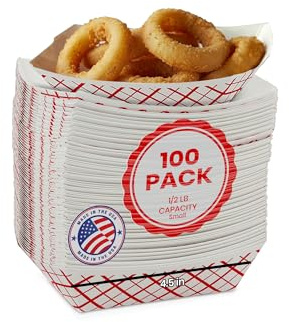 MT Products Small 1/2 lb Disposable Paper Food Trays – 100 Pack – Grease-Resistant Plaid Paper Boats for Snacks, Fries & Desserts – Made in the USA
