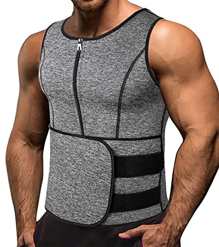 Memoryee Hombre Sauna Chaleco Deportivo Neopreno Entrenamiento Body Shaper Traje Entrenador Cintura Fitness Cremallera Camiseta Sin Mangas