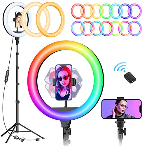 TODI 12 RGB Ring Light with 63 Tripod Stand, 3 CCT Mode and 39 Color Mode Selfie RingLight with Stand, 2-in-1 LED Ring Light with Selfie Remote, for Makeup, Live Stream
