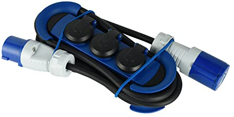 Electraline 62574 Professionelle Steckdosenleiste/Verlängerung für den Außenbereich, CEE-Stecker, CEE Steckdosen + 3 Schukosteckdosen, 3 M Gummikabel H07RN-F 3G2.5, geeignet für Camping