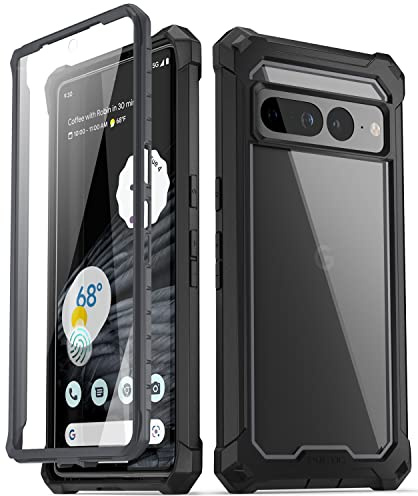 Poetic Guardian Series Hülle Kompatibel mit Pixel 7 Pro 5G, Integrierter Displayschutz für Arbeit mit Fingerabdruck-ID, Ganzkörper-Hybrid Stoßfeste Schutzhülle Robuste Clear Cover Hülle, Schwarz/Klar