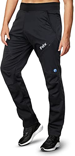 FDX Men's Cycling Trousers Windproof Thermal Mountain Bike Pants Outdoor Sport Hiking Trousers with Zip Pockets for Camping Skiing Climbing MTB and Running (Black-M)