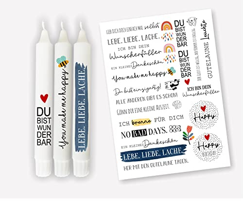 Kerzen Tattoofolie - LEBE.LIEBE.LACHE. - Sprüche zum Verschenken - für Kerzen/Keramik DIN A4