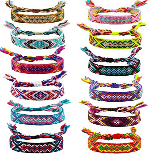 Carede Woven Friendship Bracelets Nepal Braided Bracelets Handmade Boho String Bracelets Adjustable Summer Beach Surfer Ankle Bracelets for Women,Pack of 12
