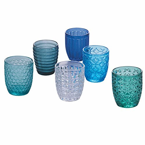 Villa d'Este Home Tivoli Geometrie Ocean - Juego de 6 vasos de agua de 350 ml de pasta de cristal de colores transparentes