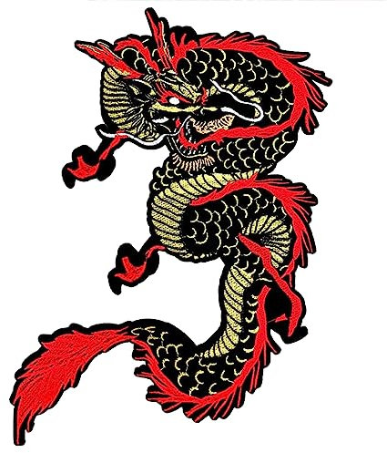 Goldener Drache zum Aufbügeln, Applikationen, bestickt, chinesischer Drache, Aufnäher für Kleidung, Jeans, Hut, Hemd, Taschen, Dekorationen (goldener Drache)