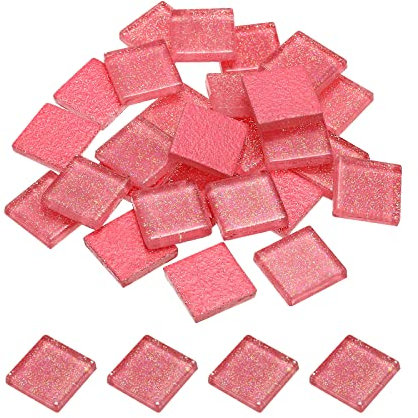 sourcing map Mosaïque Carrelage Tuile Tesselle, Verre Éclat Cristal Vrac Carré Paillettes Carreaux 2x2cm pour Maison Décoration, Pack de 25(100g, Fluorescent Rouge)