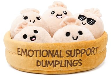 WHAT DO YOU MEME? Emotional Support Dumplings by Relatable, Cuddly Stuffed Animals and Plushies Set, Small Gifts for Mom, Includes 5 Dumplings Plush Toys with Carrying Basket, for Mom