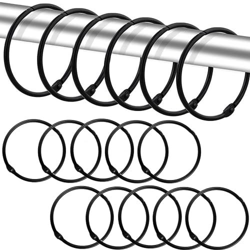 Black Shower Curtain Rings - 24pcs Metal Shower Curtain Hooks, Rustproof Shower Hooks for Bathroom, Windows, Home Decoration