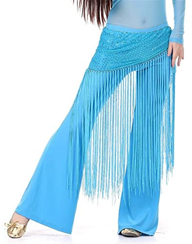 Bauchtanzgürtel für Damen, Hüfttuch, Frauen, Bauchtanz, Quaste, Hüfttuch, Taillenkette, Pailletten, Bund, Fransenrock (blau, Einheitsgröße)