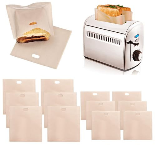 HAOMEEDUO 12 Pcs Bolsas Tostadora Sin Gluten 16*16,5 cm y 17*19 cm Reutilizables para Tostar Pan, Sandwich y Pizza