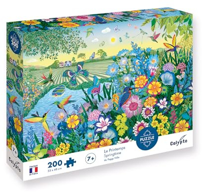 Calypto 3907401 Frühling, 200 Teile Puzzle mit Soft Touch, Kinderpuzzle mit samtiger Oberfläche inkl. Puzzleposter, für Kinder ab 7 Jahren, Garten, Blumen, Schmetterlinge