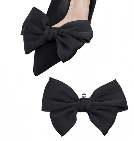 Shoe Clips for women Elegant Bow Detachable Shoe Buckles 2PCS Shoe Boot Decoration Elegant Wedding Party Shoe Accessories (Black)