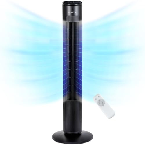 NETTA Tall Tower Fan 42 Inch, Quiet Bladeless Tall Fan,7 Hour Timer with Remote Control, Oscillation, LED Touch Display, 3 Modes & 3 Speed Settings for Home & Office - Black