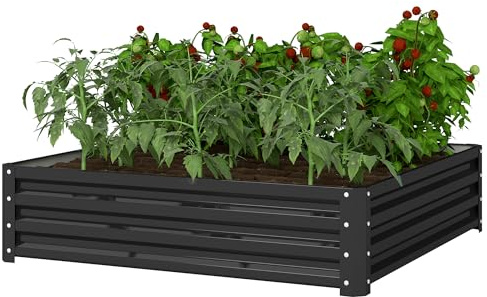 Outsunny Letto per Orto Rialzato con Fondo Aperto 120x120x30 cm Grigio | Rivestimento Impermeabile, Letto da Giardino, Acciaio Zincato, Orto Rialzato da Esterno