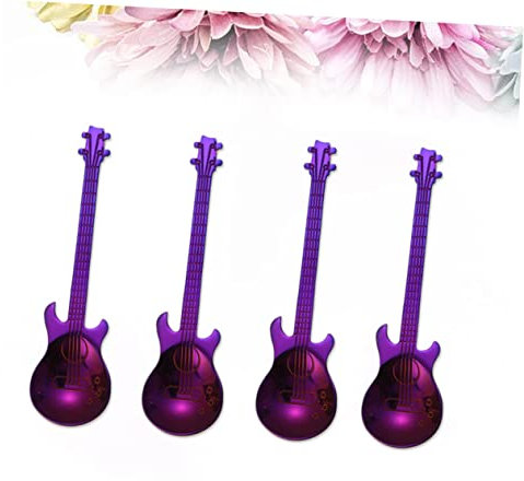 Alipis Edelstahl Gitarrenform Kaffeelöffel Mixer Löffel Für Kaffee Tee Cappuccino Espresso Tee Zubehör Küchenwerkzeug in Violett