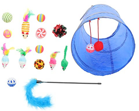 Happyyami 1ensemble Jeu Interactif pour Chat De Jouets Tunnel Balles Et Plumeaux pour Instinct De Chasse Félins