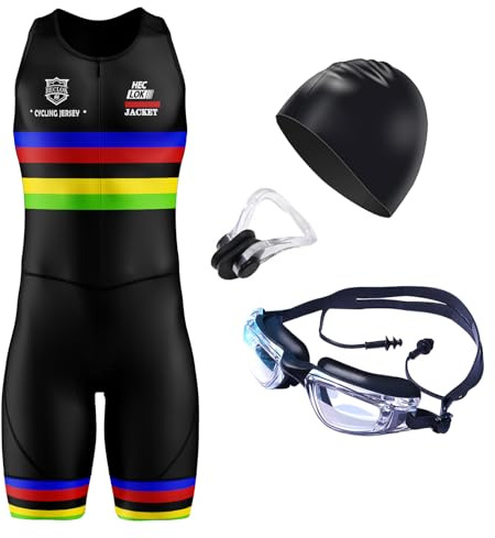 Triathlon Anzug Herren - ärmellos Einteiliges Radtrikot - Trisuit Einteiler - Fahrrad Skinsuit -Wettkampfprofi Gepolstert - Radfahren - 3Taschen für Wettkampf Run, Cycle, Swim (TYP-2,XXL)