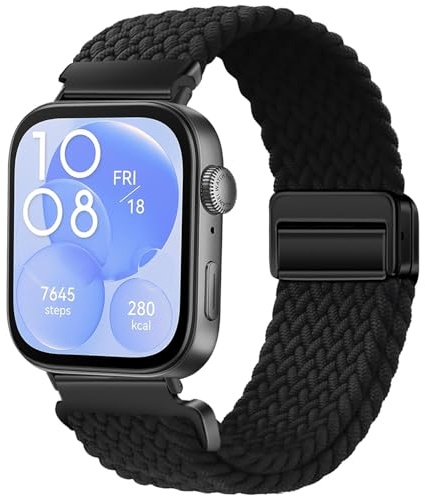VELULYX Nylonflätat armband Kompatibel med Huawei Fit 3/4/4 Pro/5, Elastiskt magnetiskt spänneband för Huawei Fit 3/4/4 Pro/5 Herren Damen
