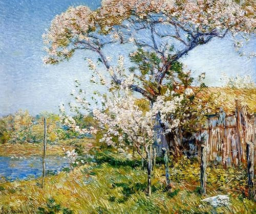 DTAUPREB Malen-nach-Zahlen-Sets für Anfänger Frederick Childe Hassam Apfelbäume in Blüte DIY-Ölgemälde-Set Malen nach Zahlen Zeichnen auf Leinwand Kunst Heimdekor Geschenke
