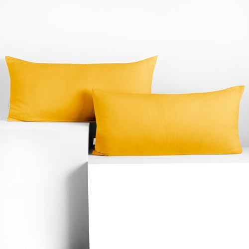DecoKing 2 Kissenbezüge 40x80 cm Jersey 100% gekämmte Baumwolle Amber | Reißverschluss gelb
