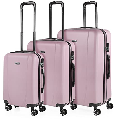 ITACA - Juego Maletas De Viaje rígidas Trolley con Candado de Combinacion TSA y 4 Doble Rueda 360° Set Maletas De Viaje Ligeras y Resistentes, Rosa