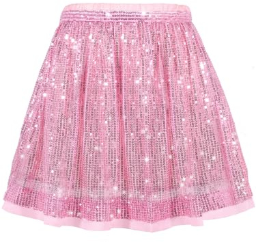 Glitzer Rock Mädchen Kinder Pailletten Rock Disco Outfit Festlich Kostüm | Glitzerrock with Sequin für Party, Metallic, A-Linie, Teen, 5–14 Jahre